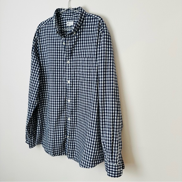Vintage Gap Long Sleeve Button Down Shirt Blue Check Plaid Slim Fit - Picture 7 of 8